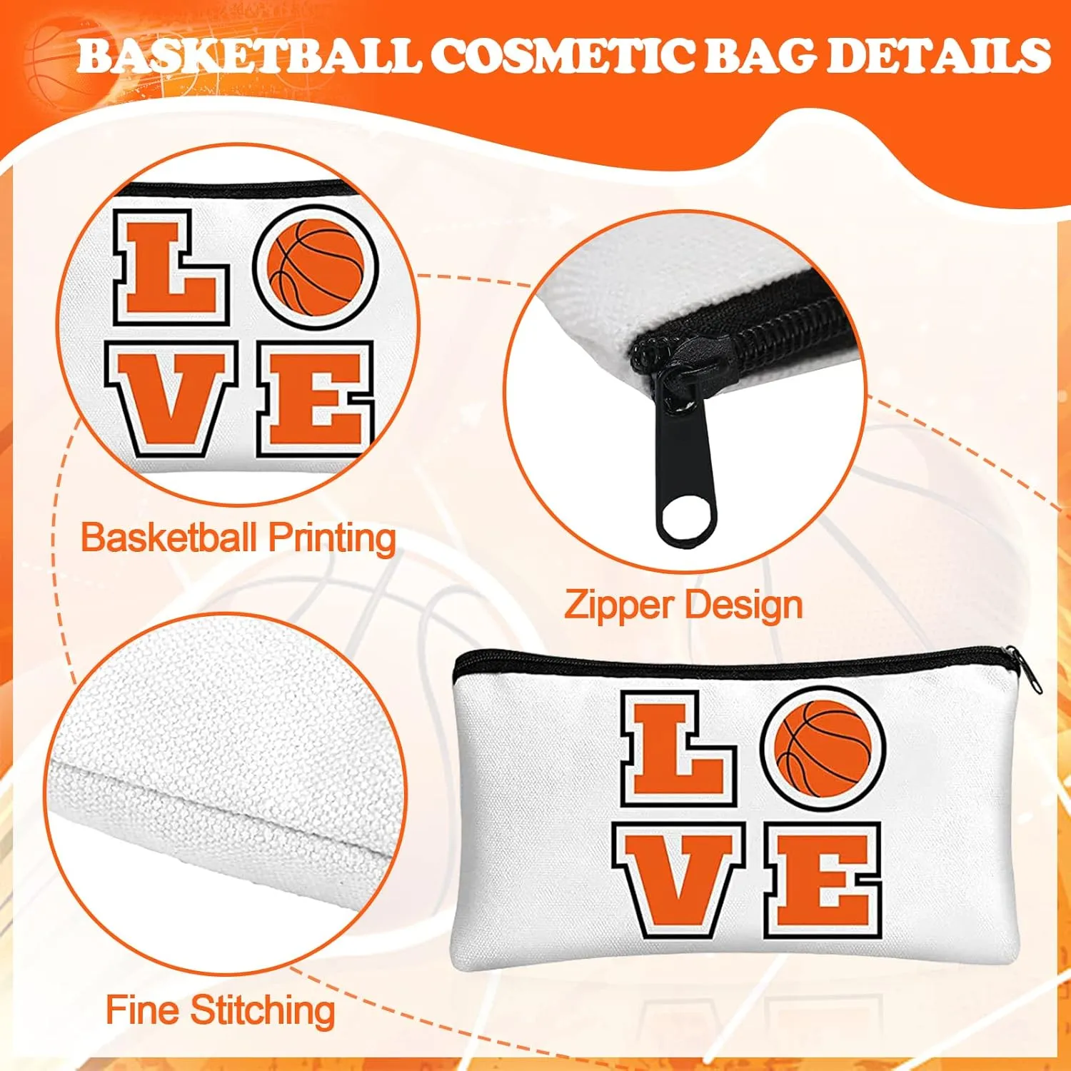 12 Pcs Basketball Makeup Bags and 12 Pcs Basketball Keychains, Portable Toiletry Cosmetic Bag with Zippers Storage Pencil Cases Team Gifts Basketball Party Supplies for Girls and Boys
