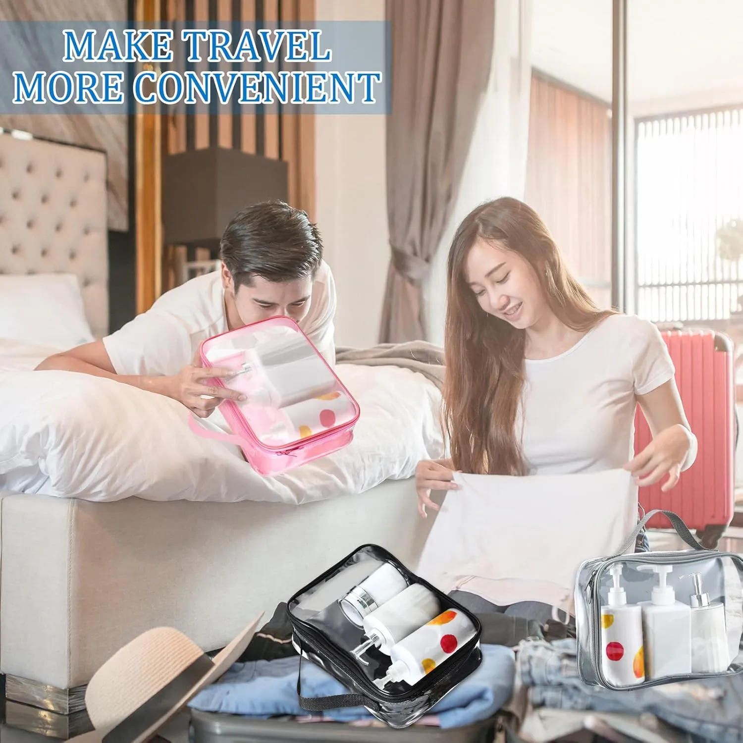 12 Pcs Clear Toiletry Bag Travel Toiletry Bag Clear Makeup Bags Makeup Cosmetic Bag Clear Travel Packing Cube See Through PVC Organizer for Carry Suitcase Multipurpose Pouch (Cute, Rectangle)