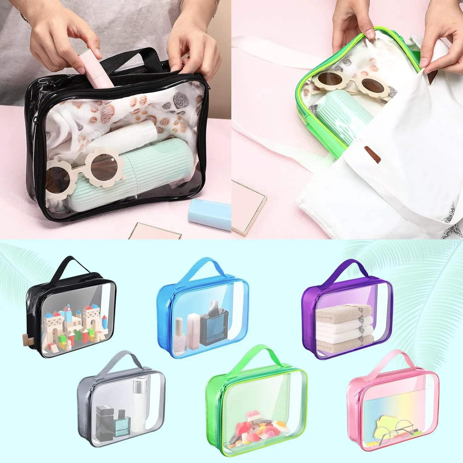 12 Pcs Clear Toiletry Bag Travel Toiletry Bag Clear Makeup Bags Makeup Cosmetic Bag Clear Travel Packing Cube See Through PVC Organizer for Carry Suitcase Multipurpose Pouch (Cute, Rectangle)