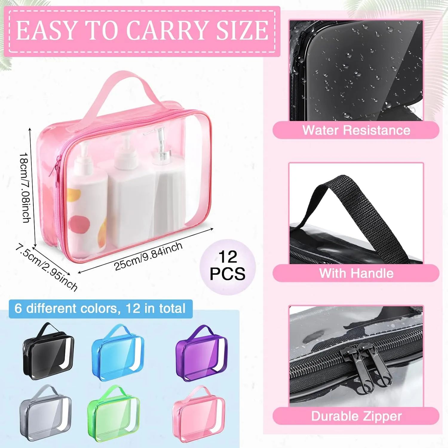 12 Pcs Clear Toiletry Bag Travel Toiletry Bag Clear Makeup Bags Makeup Cosmetic Bag Clear Travel Packing Cube See Through PVC Organizer for Carry Suitcase Multipurpose Pouch (Cute, Rectangle)