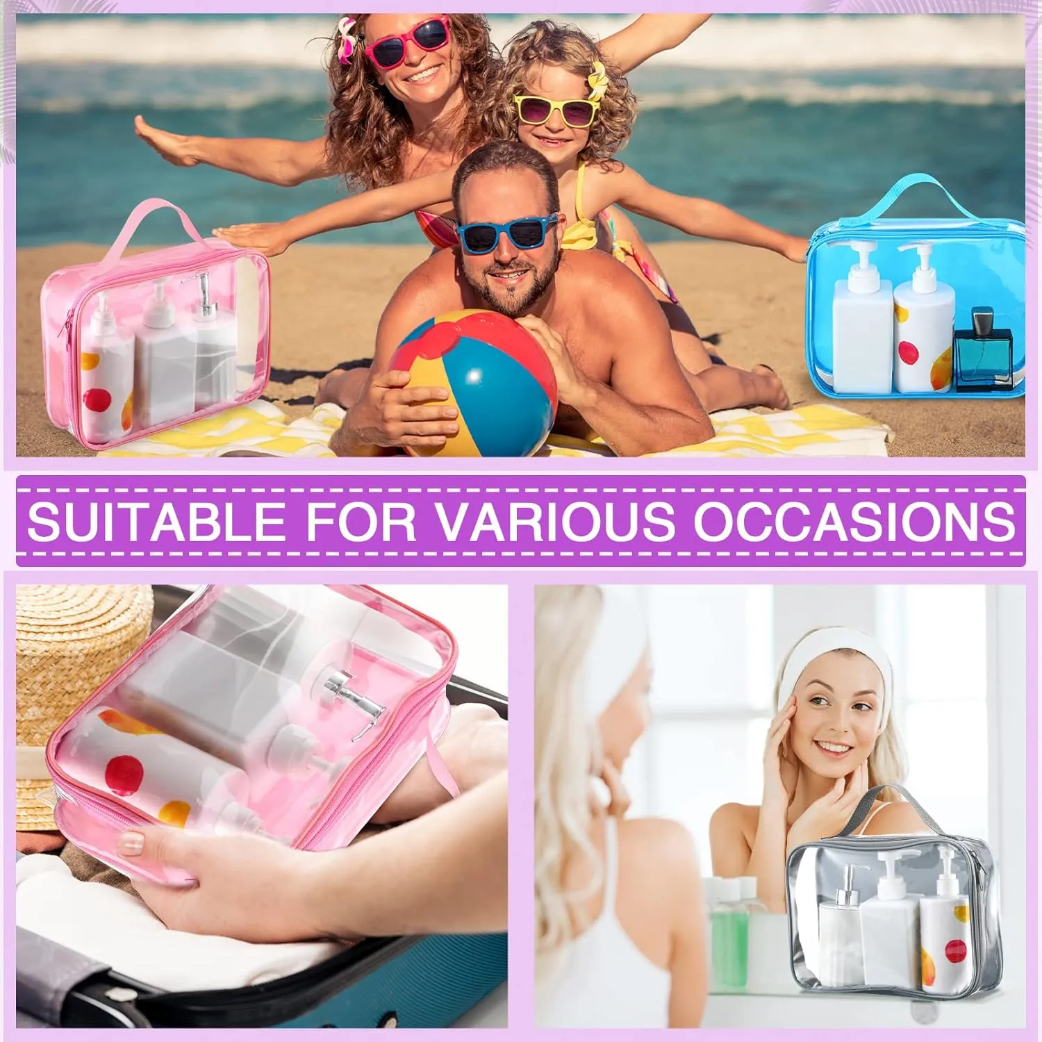 12 Pcs Clear Toiletry Bag Travel Toiletry Bag Clear Makeup Bags Makeup Cosmetic Bag Clear Travel Packing Cube See Through PVC Organizer for Carry Suitcase Multipurpose Pouch (Cute, Rectangle)