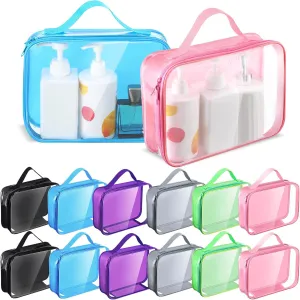 12 Pcs Clear Toiletry Bag Travel Toiletry Bag Clear Makeup Bags Makeup Cosmetic Bag Clear Travel Packing Cube See Through PVC Organizer for Carry Suitcase Multipurpose Pouch (Cute, Rectangle)