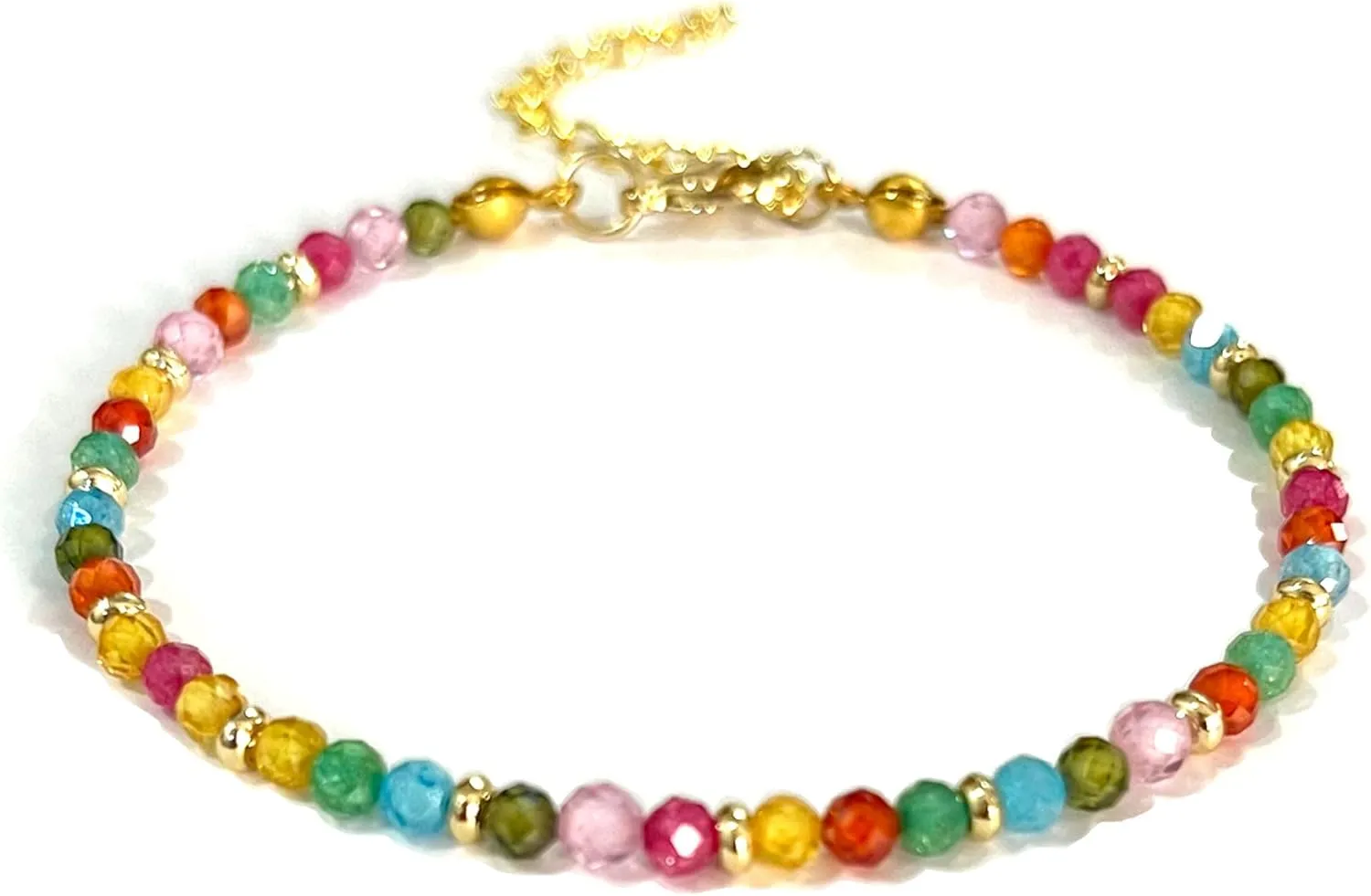 14K Gold Beaded Gemstone Bracelets for Women Colorful Boho Natural Stone Bracelet Adjustable Cute Womens Jewelry Gifts