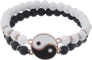 1Pair Yin Yang Beaded Bracelets for Couples Adjustable Woven Cord Matching Accessories Present for Friends Family Weddings Anniversaries Birthdays