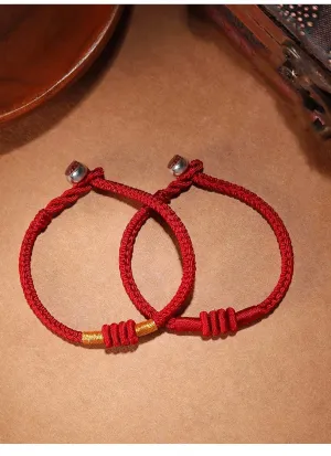 2 Pack Handmade Woven Red Lucky Rope Bracelets, Love Bracelets For Expressing Love, Protection Bracelets For Parents To Children, Friendship Bracelets For Friends (gold, 6.7in)