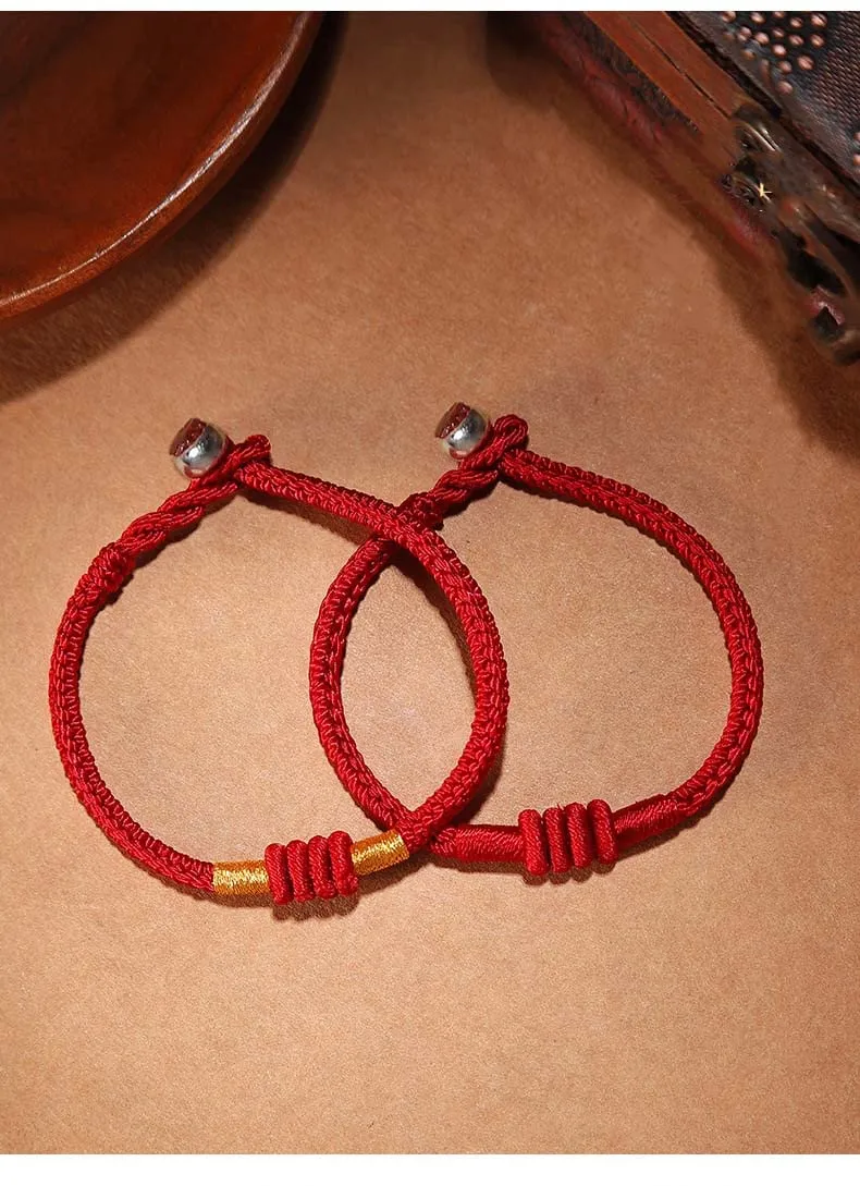 2 Pack Handmade Woven Red Lucky Rope Bracelets, Love Bracelets For Expressing Love, Protection Bracelets For Parents To Children, Friendship Bracelets For Friends (gold, 6.7in)