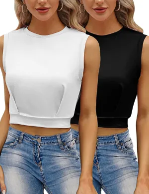 2 Pack Women Summer Yoga Athletic Shirts Cute Sleeveless Tops Crop Tops Running Workout Tank Tops