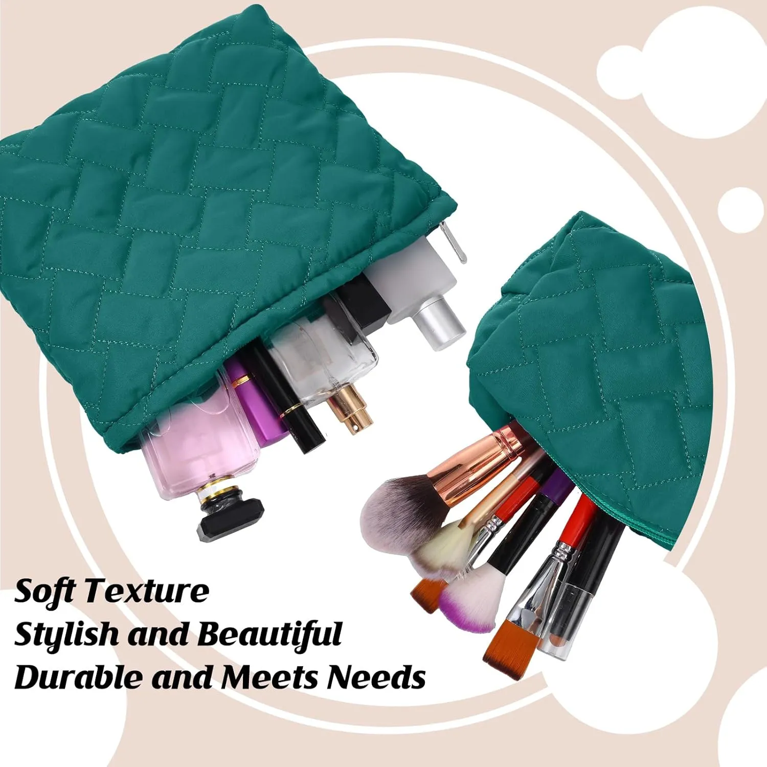 2 Pieces Quilted Makeup Bag Set for Women,Cosmetic Bag,Preppy Travel Make Up Bags for Women,Cute Puffer Travel Makeup Toiletry Bags Set, Easter Birthday Gifts for Teen Girls(Dark Green)