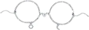 2pcs Personalized Matching Bracelets for Couples, Stainless Steel Sun and Moon Bracelets Heart Matching Bracelets, Friendship Bracelets Promise Heart Bracelet Jewelry Gifts For Men Women Lover
