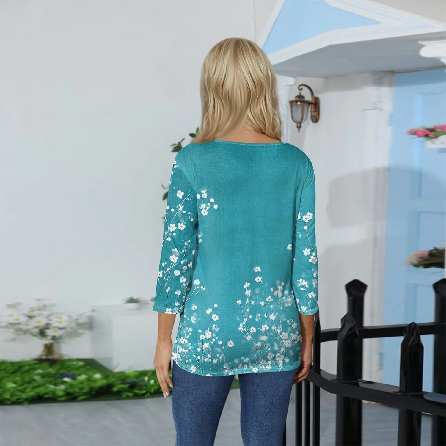 3/4 Length Sleeve Womens Tops 2025 Summer Dressy Casual V Neck T Shirts Three Quarter Length Tunic Tees for Women