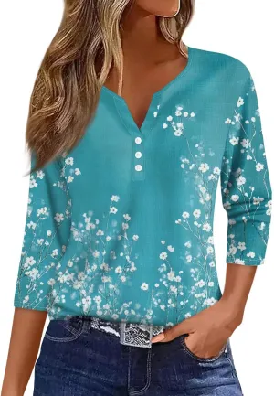 3/4 Length Sleeve Womens Tops 2025 Summer Dressy Casual V Neck T Shirts Three Quarter Length Tunic Tees for Women