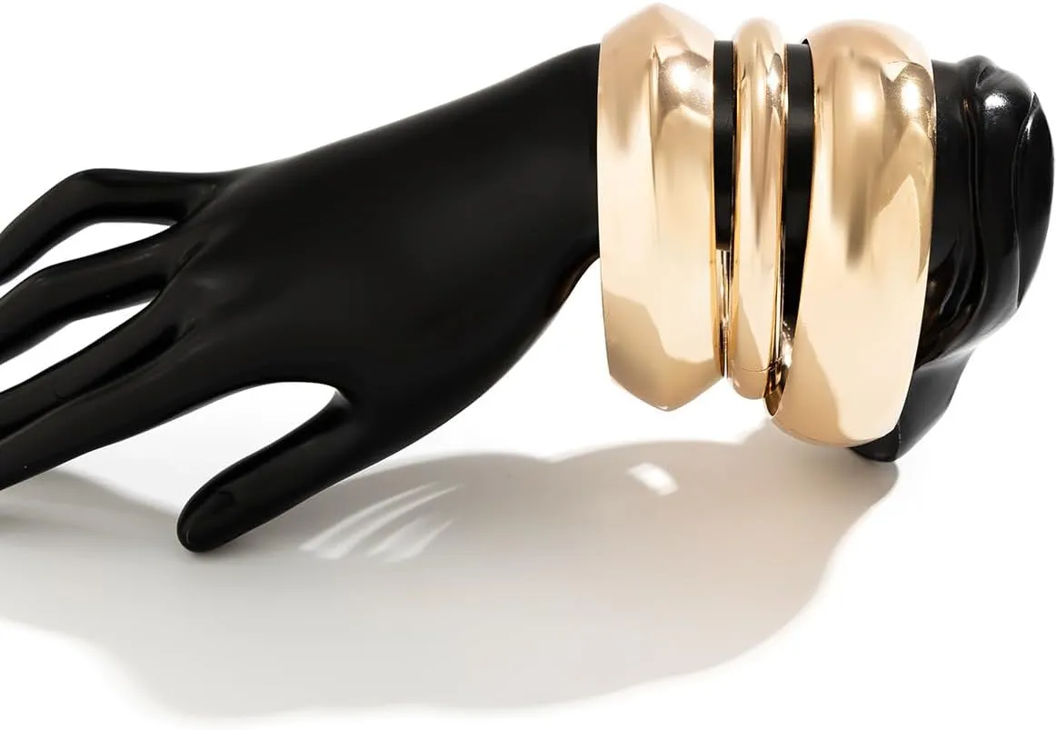 3PCS Chunky Gold Bangle Bracelets Trendy Wide Chunky Cuff Bangles Bracelets Gold Stackable Bracelets Jewelry for Women