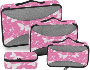 4 Pcs set bag organizer insert Mesh Travel Essentials Peach Plants Butterfly White Silhouette portable cubes for diaper bag