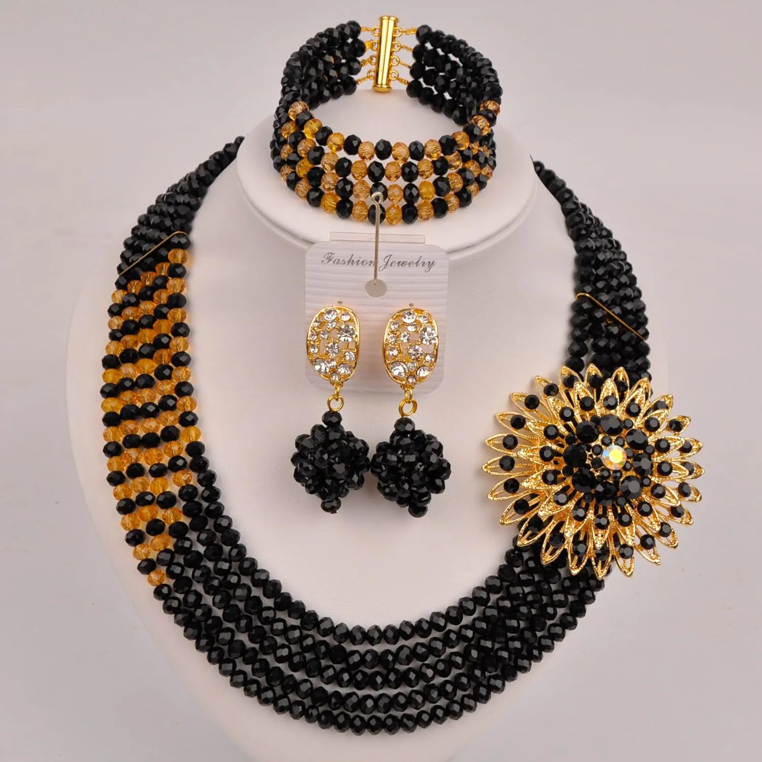 5 Rows Nigerian Beads Jewelry Set African Beads Necklace Wedding Party Jewelry Sets
