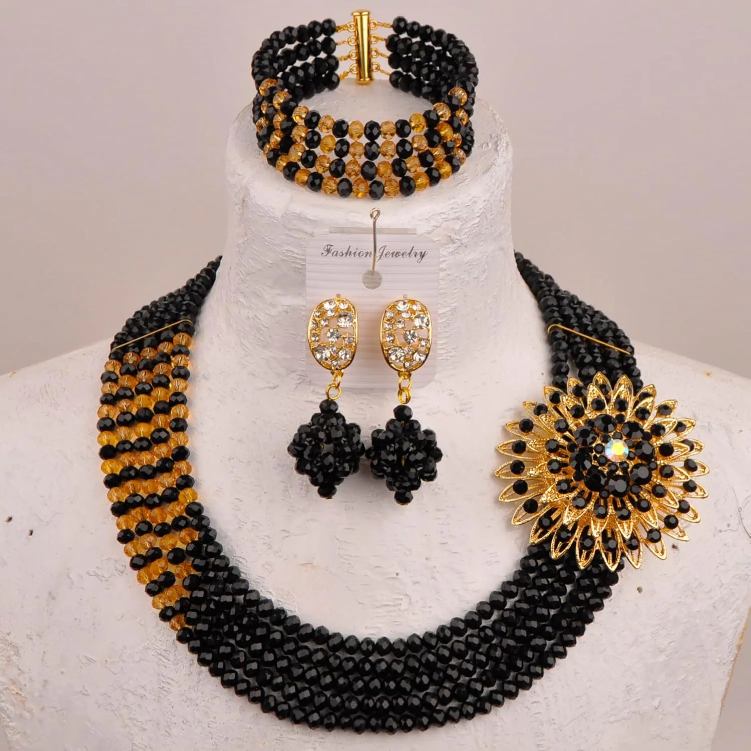 5 Rows Nigerian Beads Jewelry Set African Beads Necklace Wedding Party Jewelry Sets