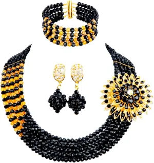 5 Rows Nigerian Beads Jewelry Set African Beads Necklace Wedding Party Jewelry Sets