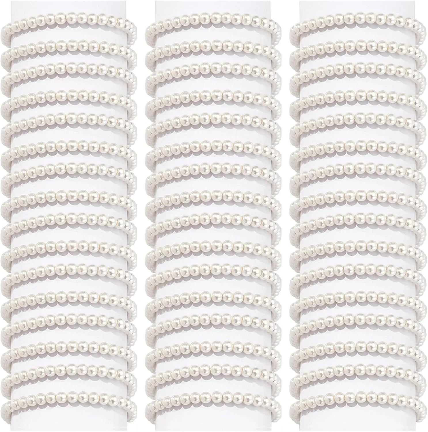 50Pcs Pearl Bracelets for Women 6mm Faux Pearl Beaded Bracelets Set Stretch Stackable White Simulated Pearl Jewelry for Women Wedding Bridesmaid Gifts