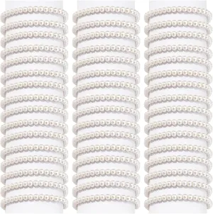 50Pcs Pearl Bracelets for Women 6mm Faux Pearl Beaded Bracelets Set Stretch Stackable White Simulated Pearl Jewelry for Women Wedding Bridesmaid Gifts