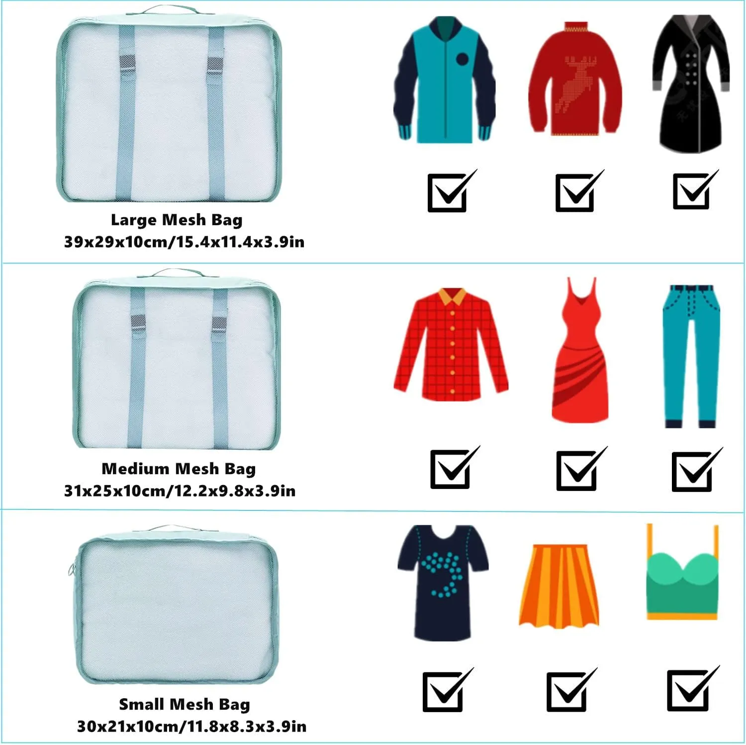 7 Pack Packing Cubes for Suitcases, Luggage Organizers, Carry On Organizer Set, Storage Bags, Compression Cubes for Travel Accessories (Sky Blue)