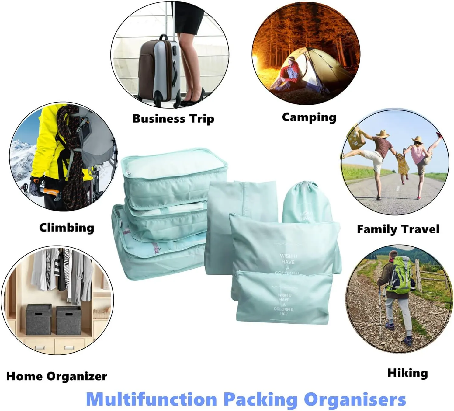 7 Pack Packing Cubes for Suitcases, Luggage Organizers, Carry On Organizer Set, Storage Bags, Compression Cubes for Travel Accessories (Sky Blue)