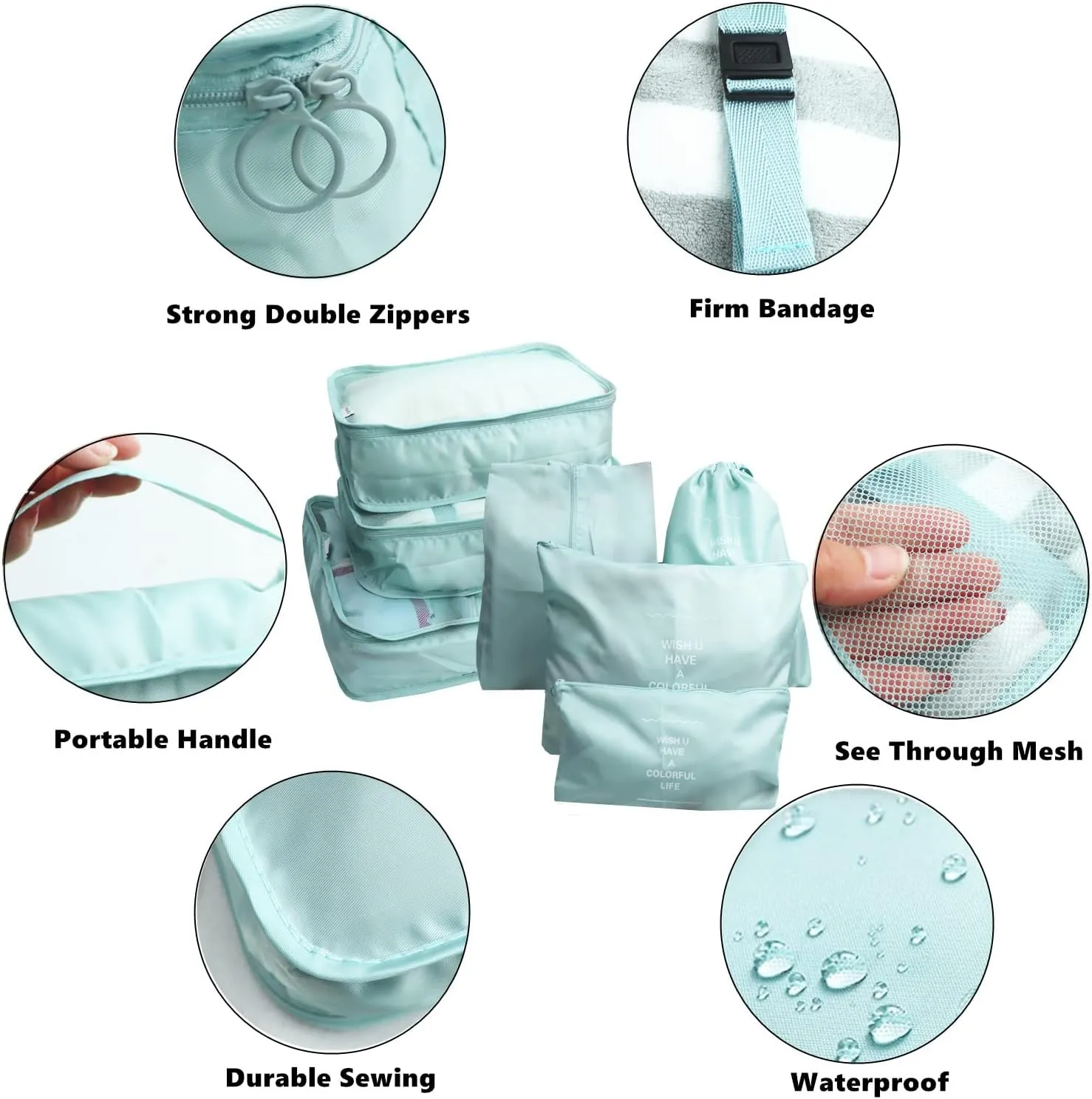 7 Pack Packing Cubes for Suitcases, Luggage Organizers, Carry On Organizer Set, Storage Bags, Compression Cubes for Travel Accessories (Sky Blue)
