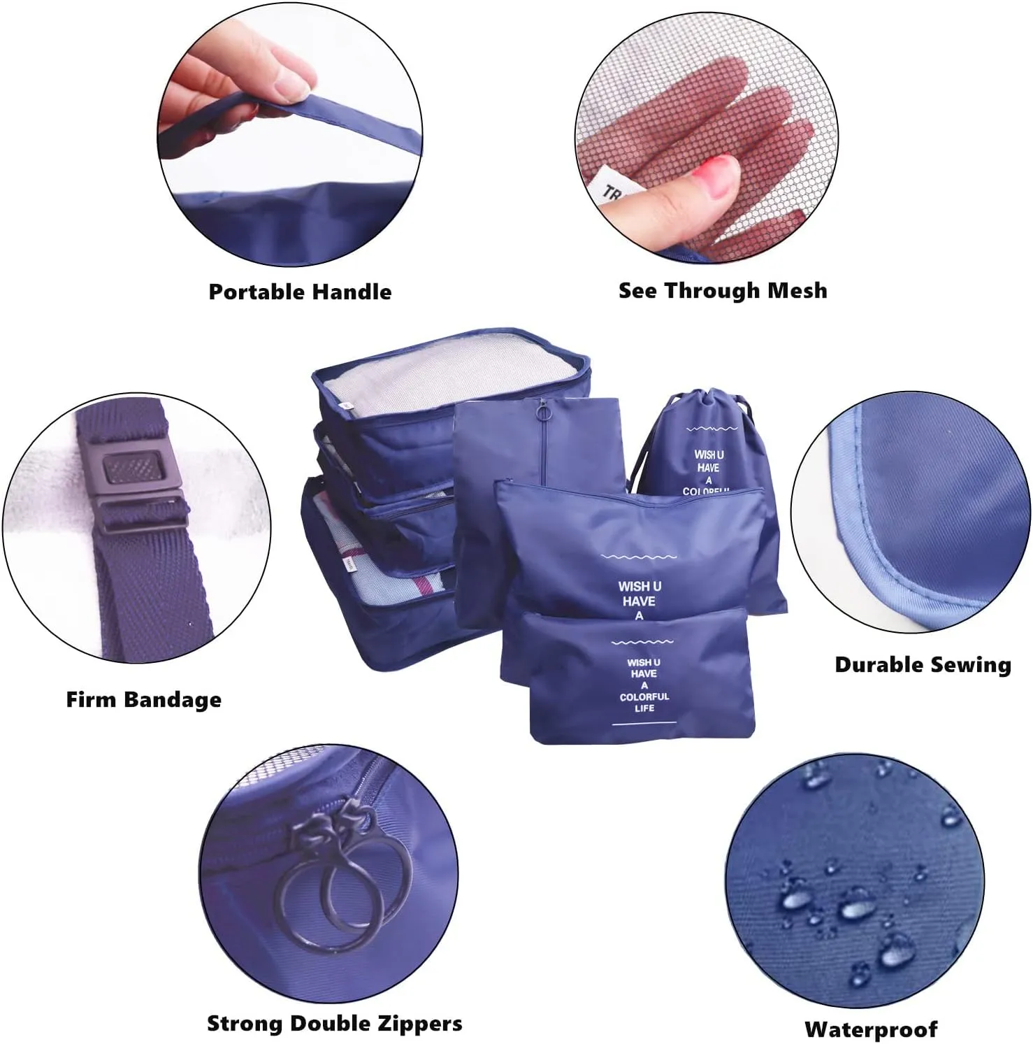 7 Set Packing Cubes Compression, Travel Packing Organizers Cubes, Clothes Storage Bags, Luggage Suitcase Organizer Bags, Travel Bag Organizer Packing Bags for Carry on Suitcase (Navy Blue)