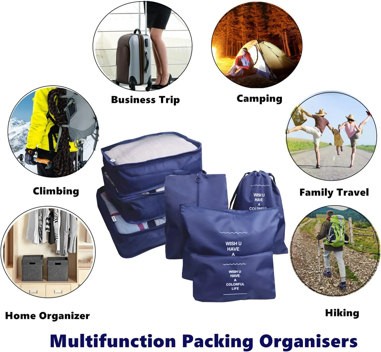 7 Set Packing Cubes Compression, Travel Packing Organizers Cubes, Clothes Storage Bags, Luggage Suitcase Organizer Bags, Travel Bag Organizer Packing Bags for Carry on Suitcase (Navy Blue)