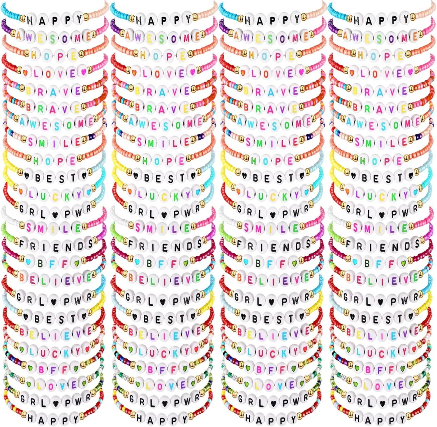 96 Pcs Beaded Friendship Bracelets Bulk Stretch Cute Bracelets Y2k Colorful Adjustable Friendship Bracelets for Women Jewelry Inspirational Bracelets Party Favors Friend Gifts(Classic)