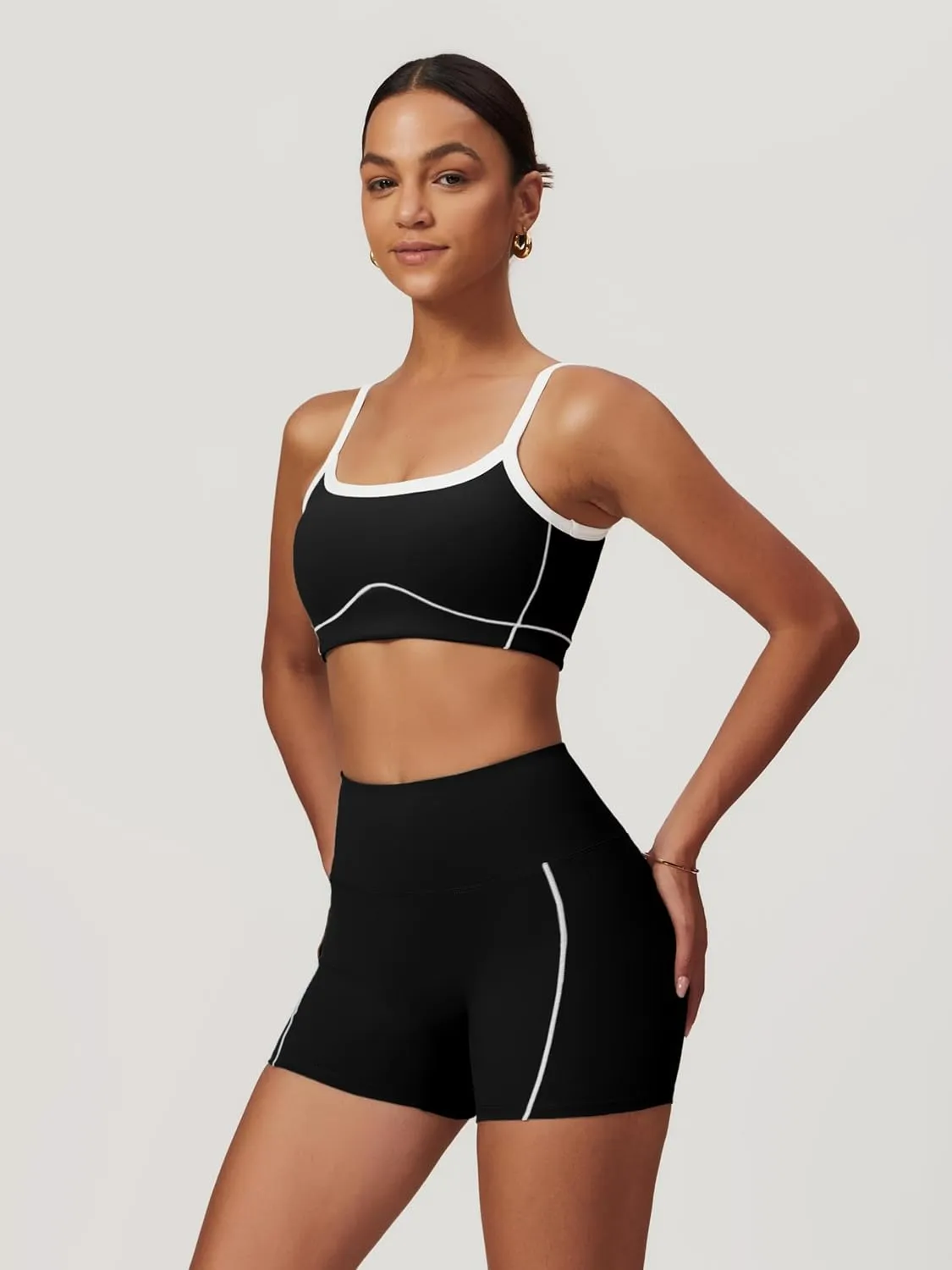 ABOCIW Workout Sets for Women 2 Piece Contrast Trim Sports Bra High Wasit Biker Shorts Gym Set