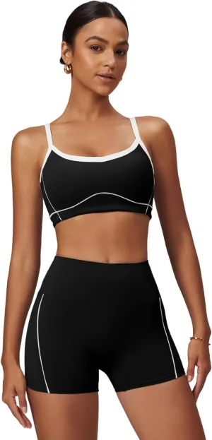 ABOCIW Workout Sets for Women 2 Piece Contrast Trim Sports Bra High Wasit Biker Shorts Gym Set