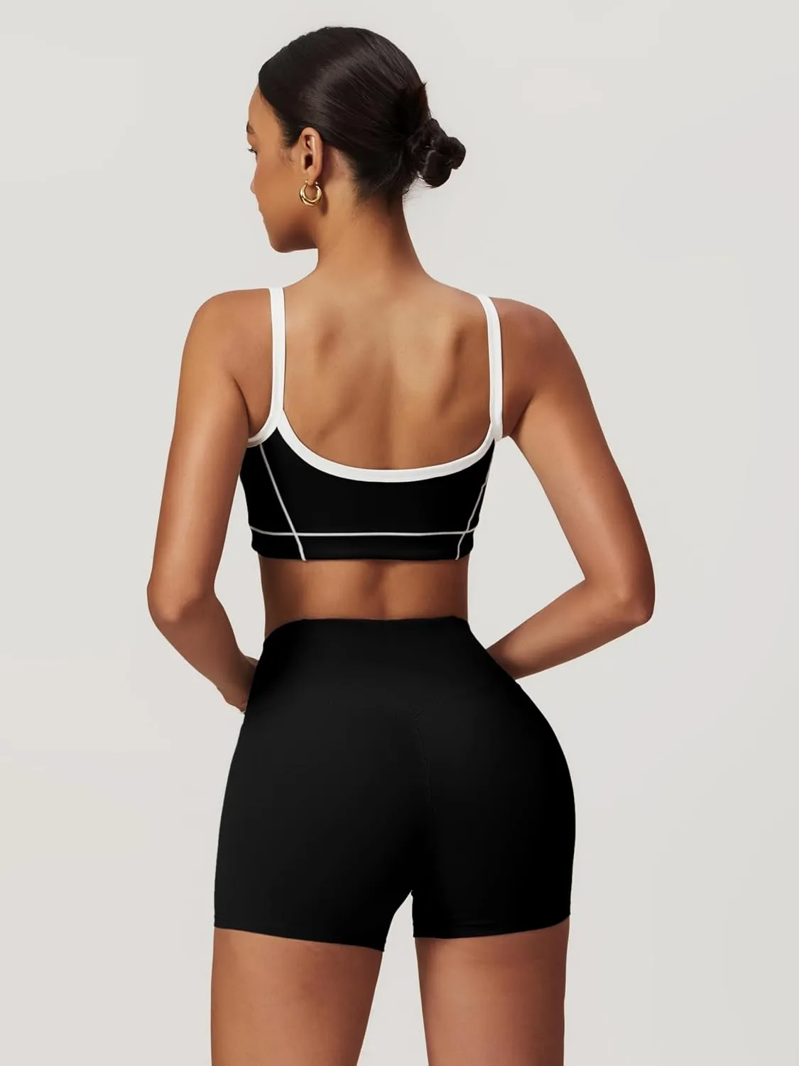 ABOCIW Workout Sets for Women 2 Piece Contrast Trim Sports Bra High Wasit Biker Shorts Gym Set
