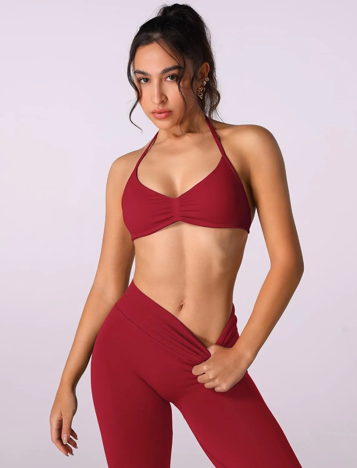 ABOCIW Workout Sets for Women 2 Piece Seamless Halter Sports Bra Scrunch Butt High Waist Leggings Gym Yoga Outfits