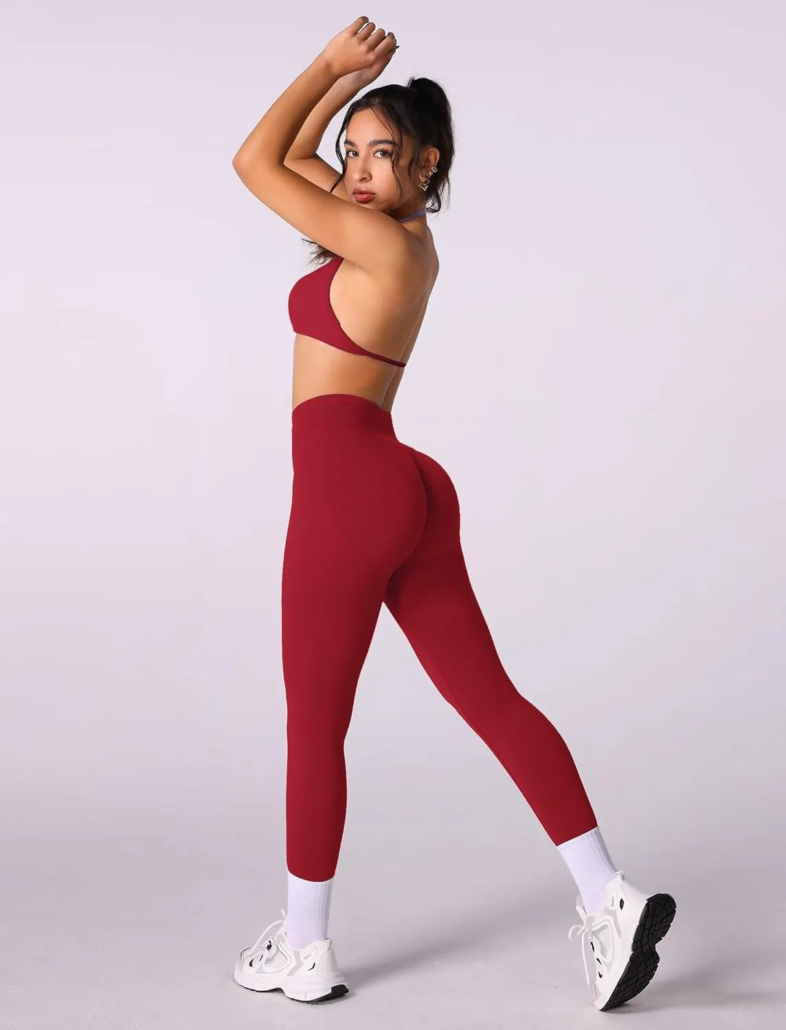 ABOCIW Workout Sets for Women 2 Piece Seamless Halter Sports Bra Scrunch Butt High Waist Leggings Gym Yoga Outfits