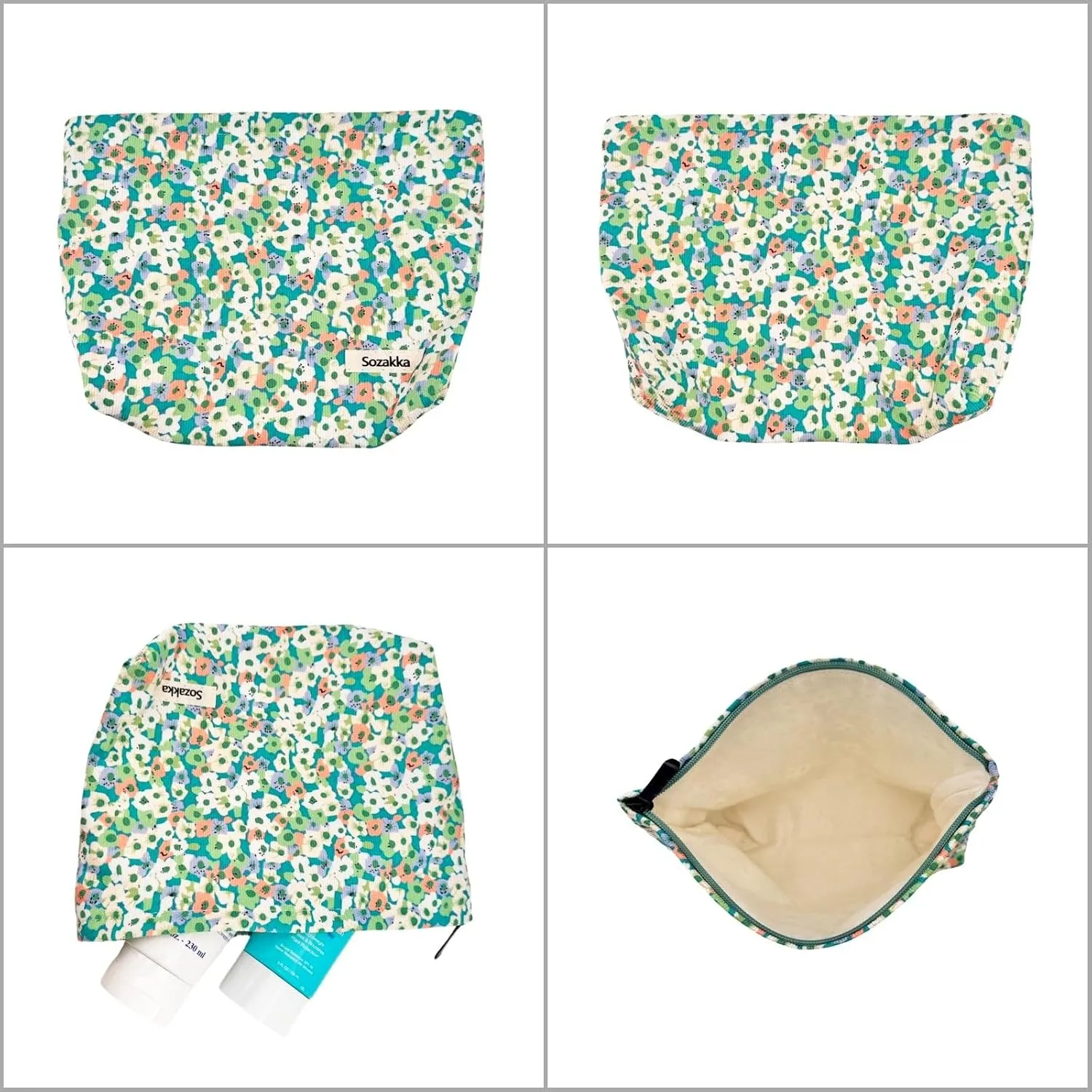 allydrew Cosmetic Pouch, Makeup and Toiletry Travel Bag, Green Floral