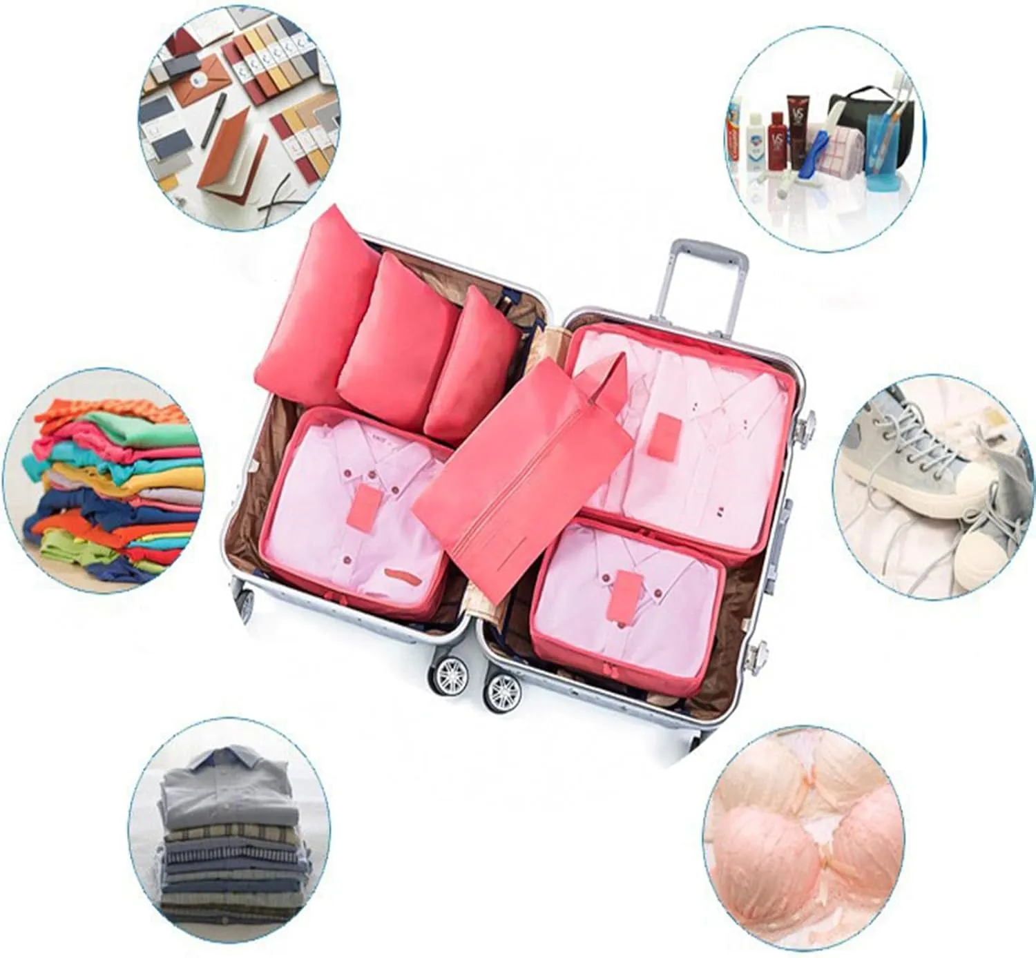 Alphabet Packing Cubes, Alphabet K Travel Cubes, Alphabet Travel Cubes, 6 Pieces Portable Luggage Packing Cubes, Travel Organizer Bags for Luggage (Black)