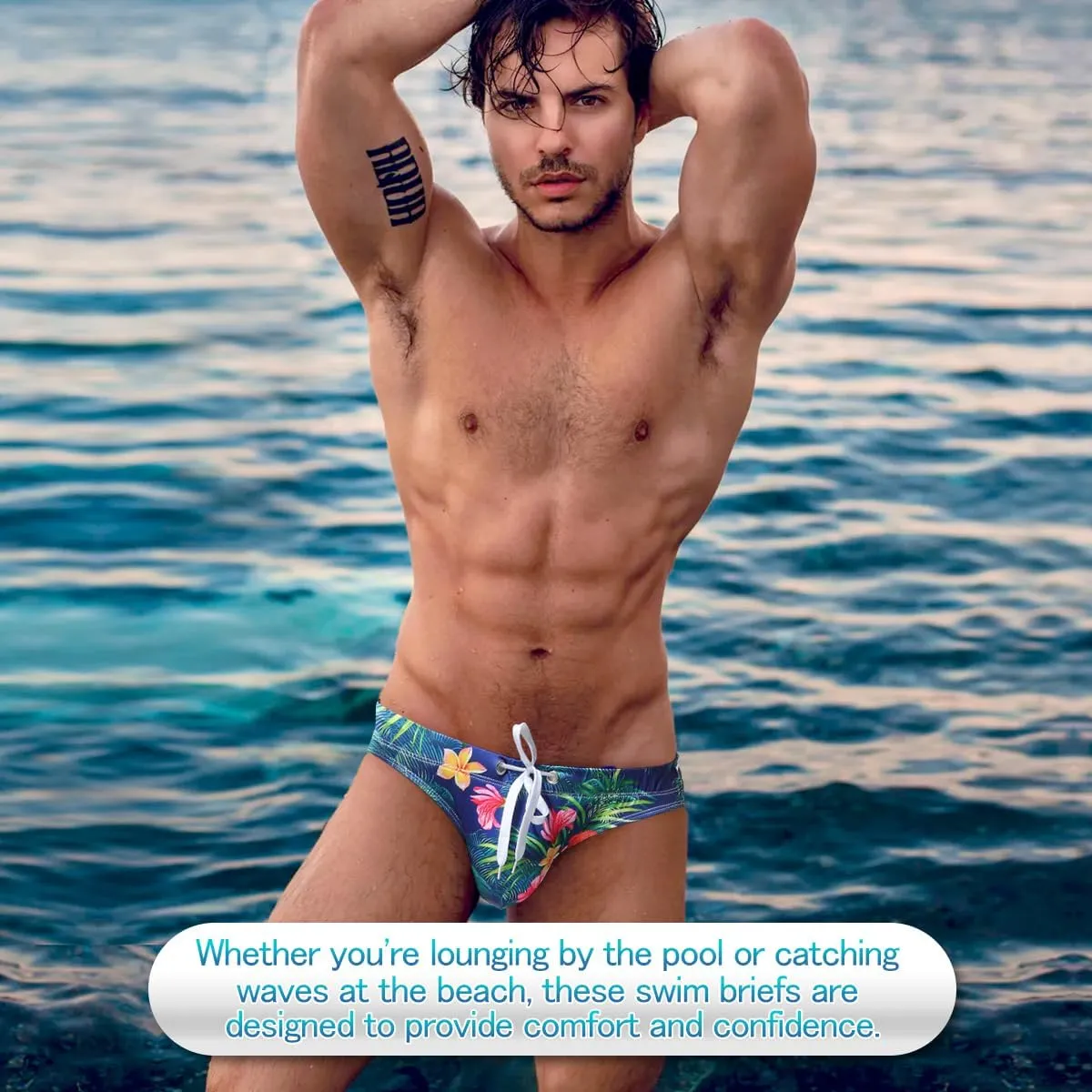 Arjen Kroos Men's Swim Briefs Swimsuit Sexy Print Swimwear Bikinis with Drawstring