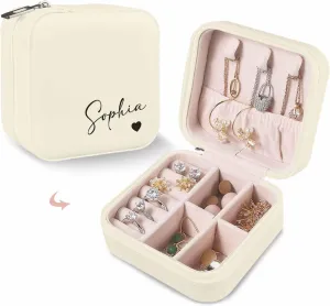 Artsadd Custom Name Jewelry Box from Mom Dad, Personalized Heart Jewelry Organizer Portable Leather Mini Jewelry Travel Case for Wedding Engagement Bridal Shower