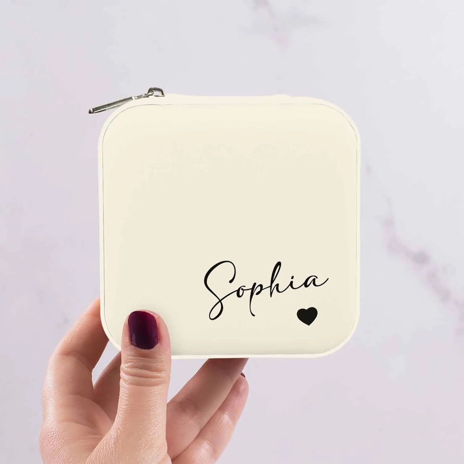 Artsadd Custom Name Jewelry Box from Mom Dad, Personalized Heart Jewelry Organizer Portable Leather Mini Jewelry Travel Case for Wedding Engagement Bridal Shower