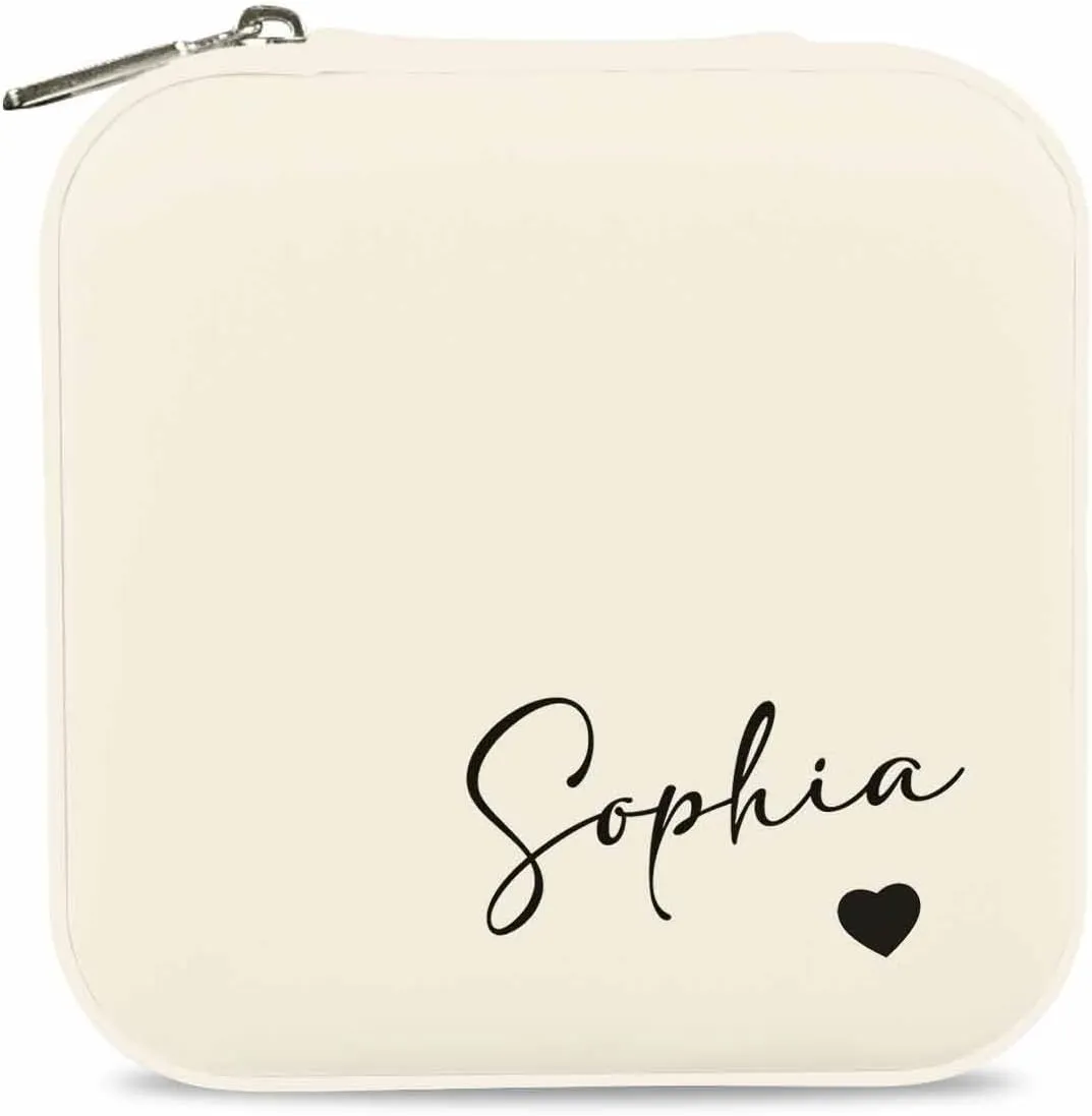 Artsadd Custom Name Jewelry Box from Mom Dad, Personalized Heart Jewelry Organizer Portable Leather Mini Jewelry Travel Case for Wedding Engagement Bridal Shower