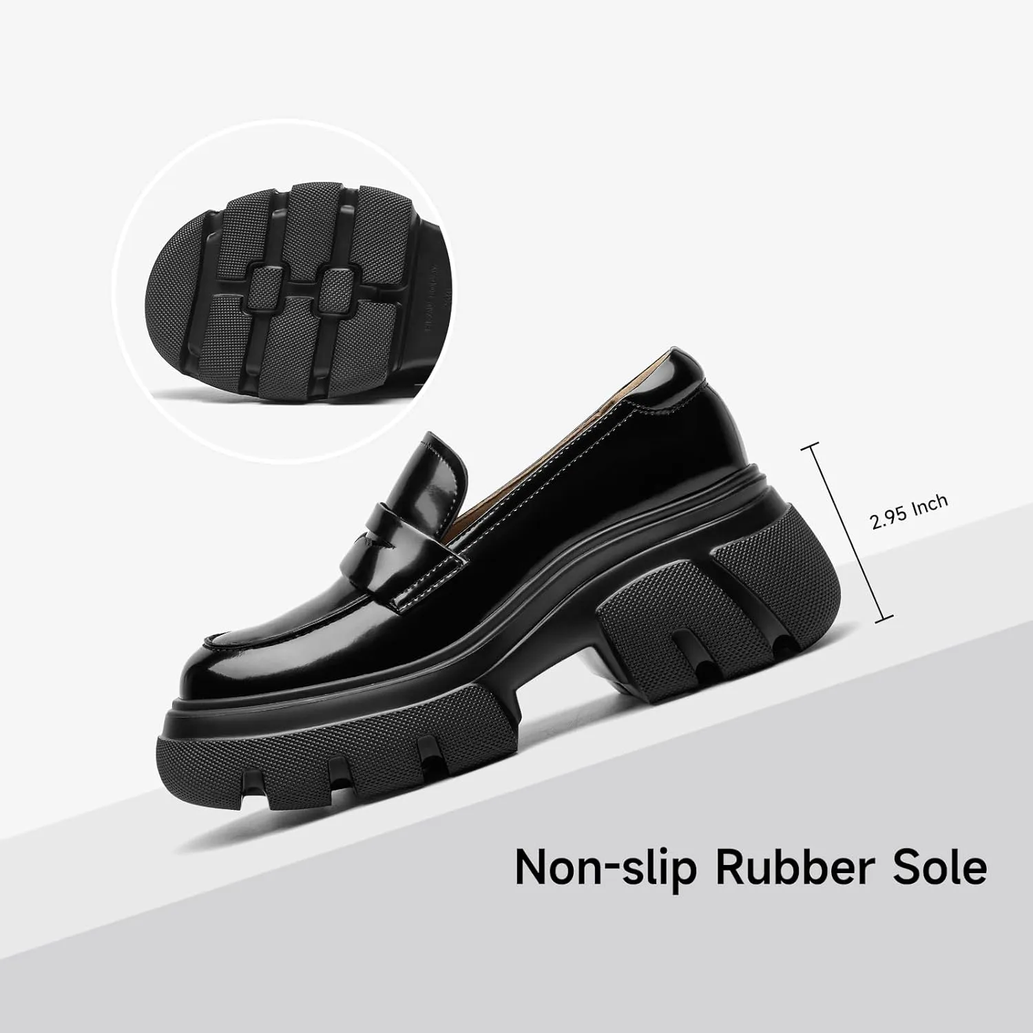 BEAU TODAY Womens Fashion Platform Loafers,Comfort Slip-on Leather Loafers for Women,Chunky Heel Shoes with Round Toe Business Work Shoes