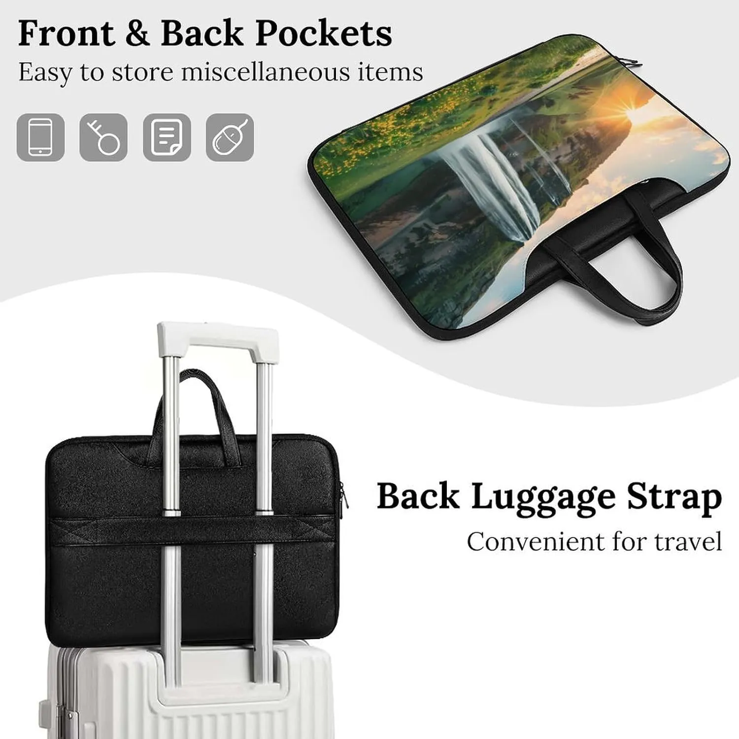 Beautiful Sunset Waterfall Laptop Tote Bag Waterproof Computer Carrying Case Business Office Briefcase