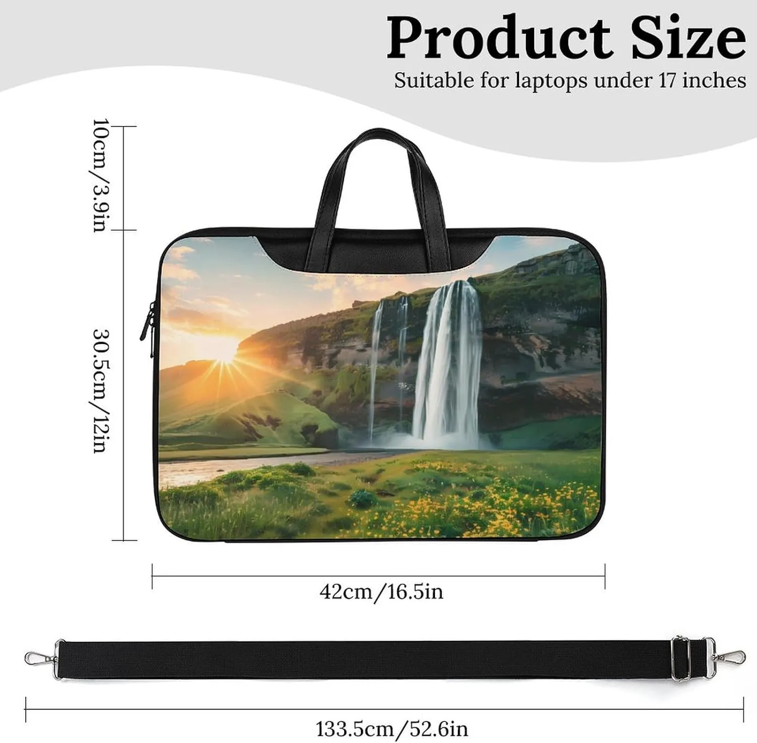 Beautiful Sunset Waterfall Laptop Tote Bag Waterproof Computer Carrying Case Business Office Briefcase