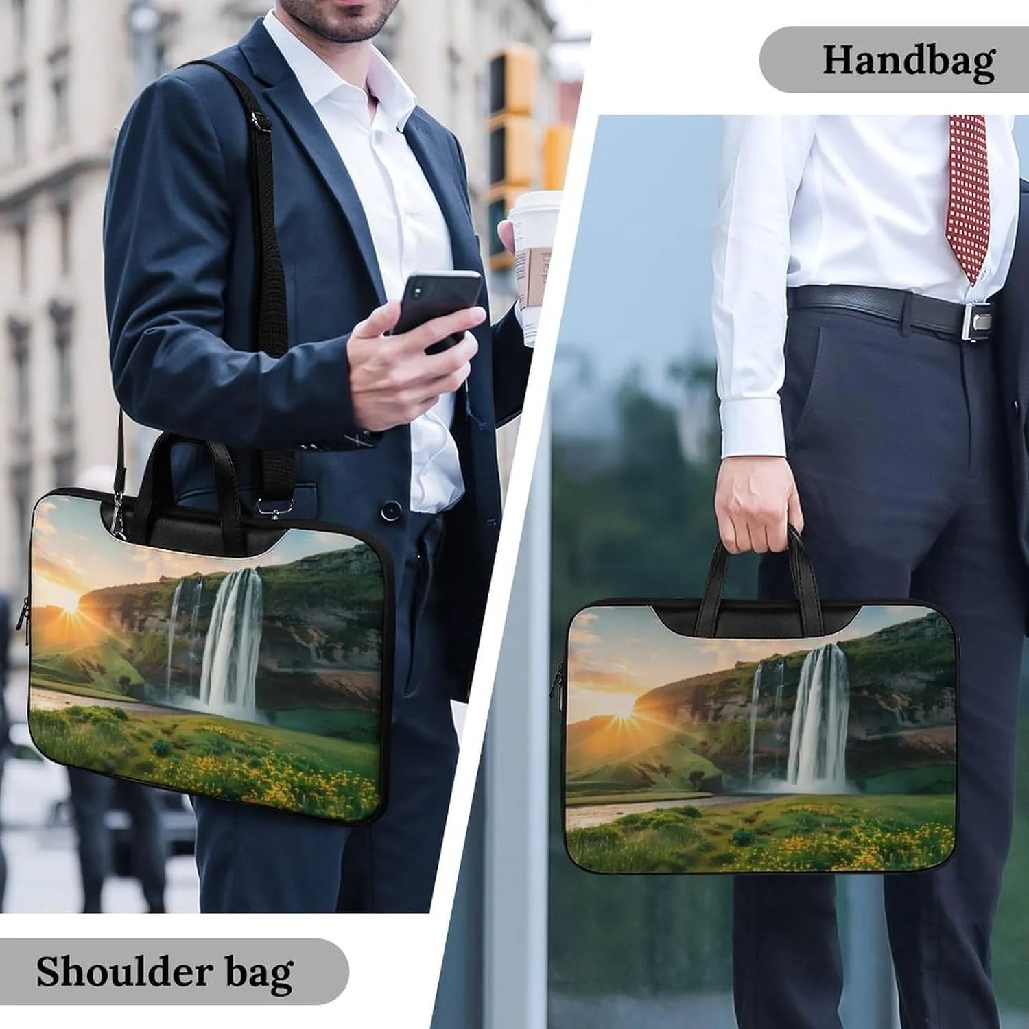 Beautiful Sunset Waterfall Laptop Tote Bag Waterproof Computer Carrying Case Business Office Briefcase