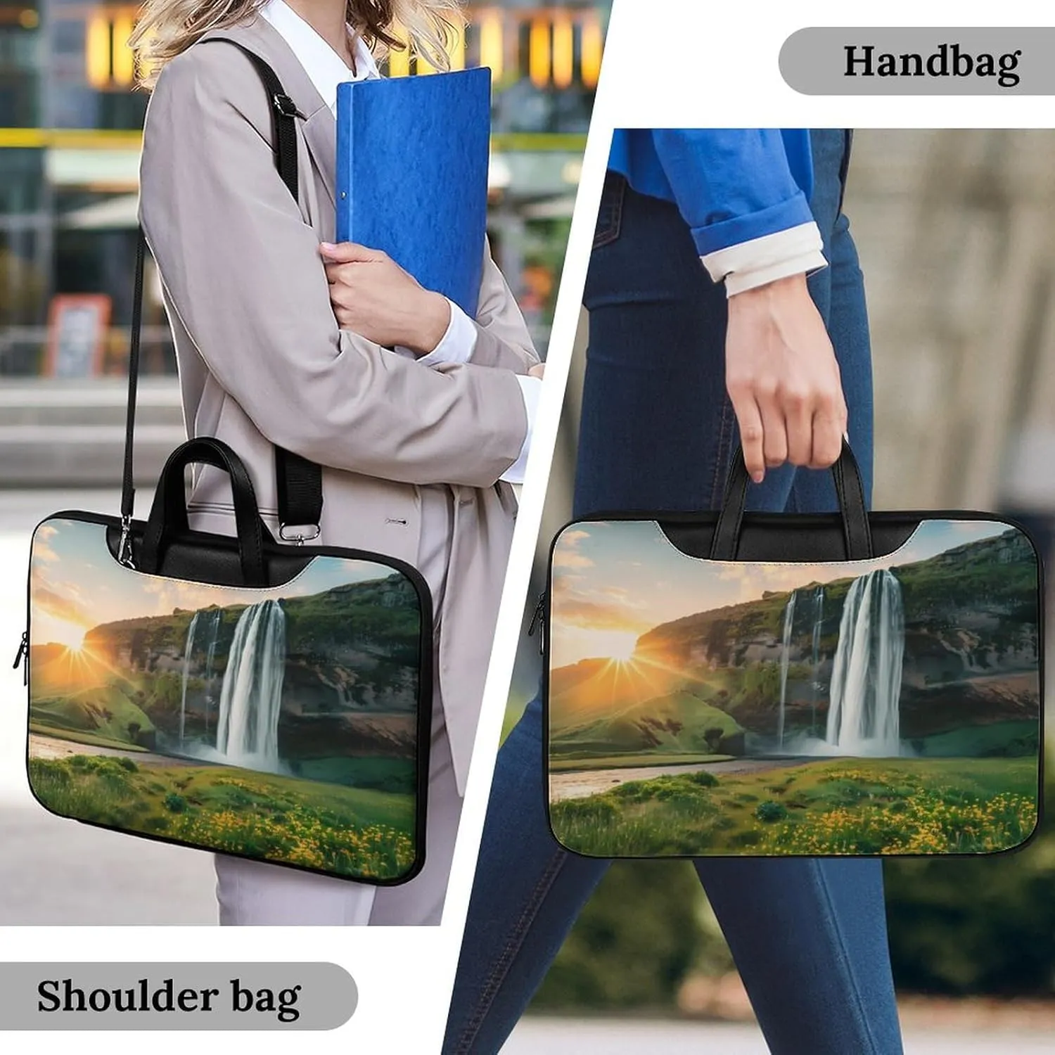 Beautiful Sunset Waterfall Laptop Tote Bag Waterproof Computer Carrying Case Business Office Briefcase