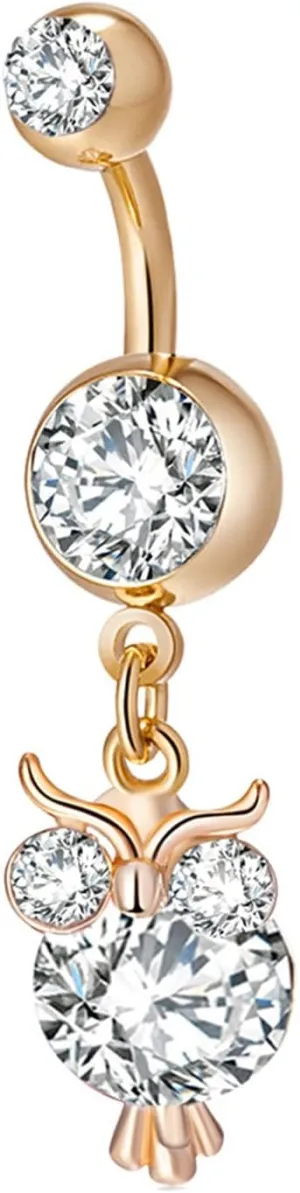 Belly Button Rings, Stainless-Steel Owl Navel Jewelry, Piercing Body Jewelry for Women