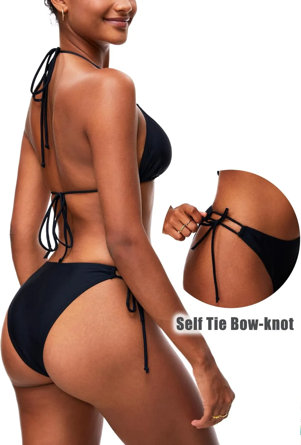 Bikini Bottoms for Women Full Coverage Bathing Suit Swim Bottom Thong Bikinis Black
