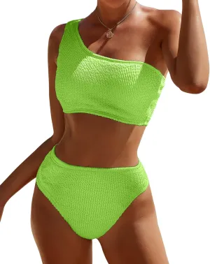 Bikini Sets for Women High Waisted 2 Piece Bestselling Swimsuit Ribbed One Shoulder Tummy Control Bathing Suit 2025
