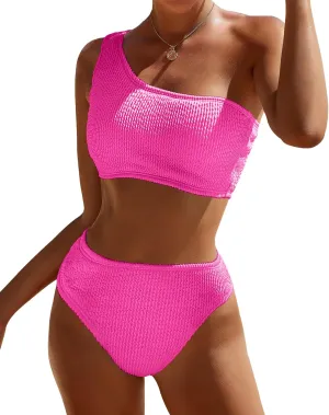 Bikini Sets for Women High Waisted 2 Piece Bestselling Swimsuit Ribbed One Shoulder Tummy Control Bathing Suit 2025