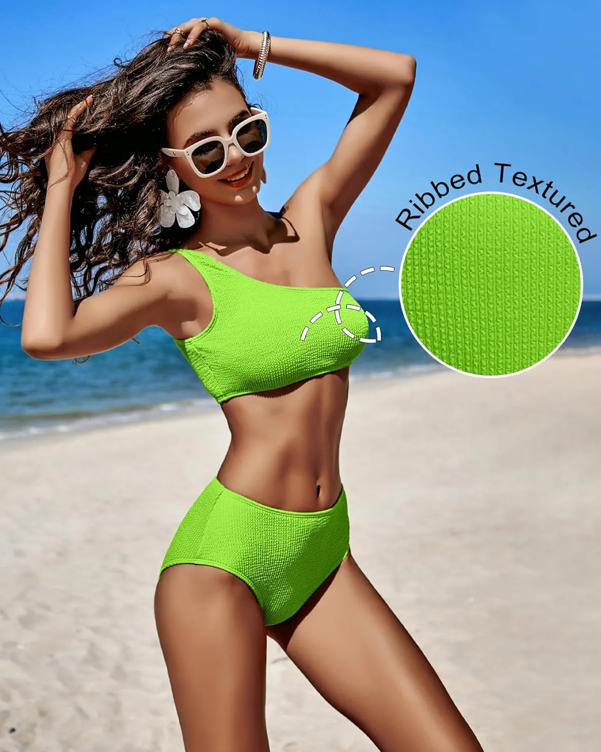 Bikini Sets for Women High Waisted 2 Piece Bestselling Swimsuit Ribbed One Shoulder Tummy Control Bathing Suit 2025