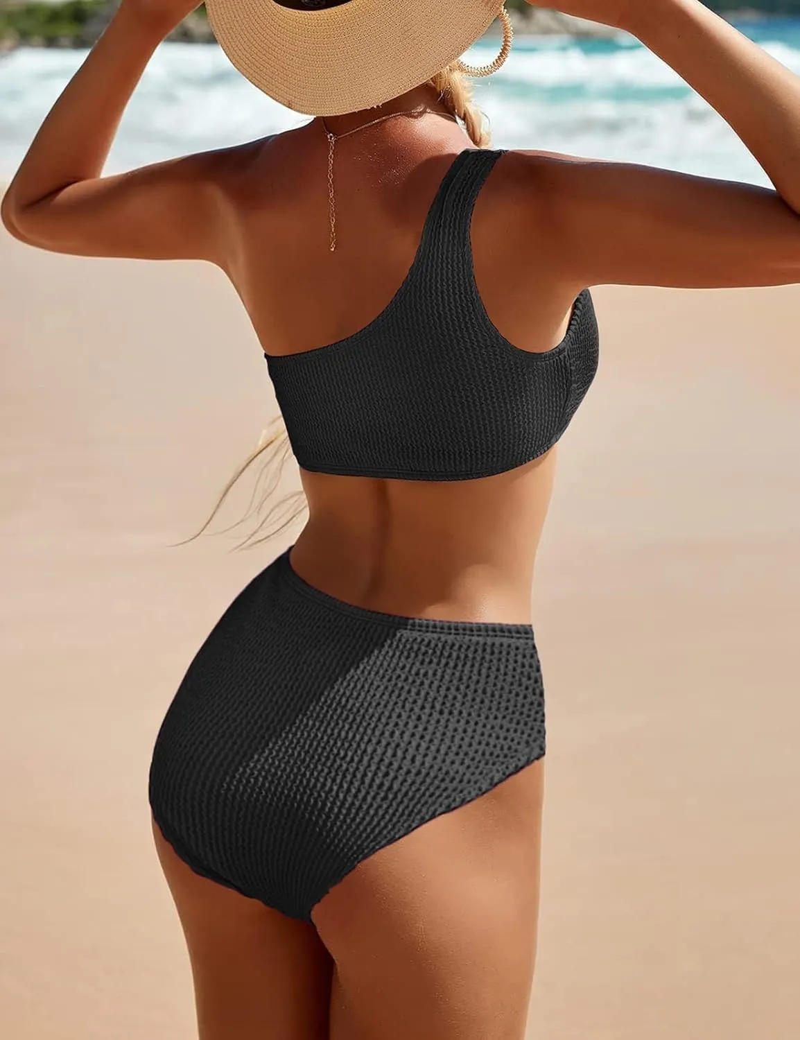 Bikini Sets for Women High Waisted 2 Piece Bestselling Swimsuit Ribbed One Shoulder Tummy Control Bathing Suit 2025